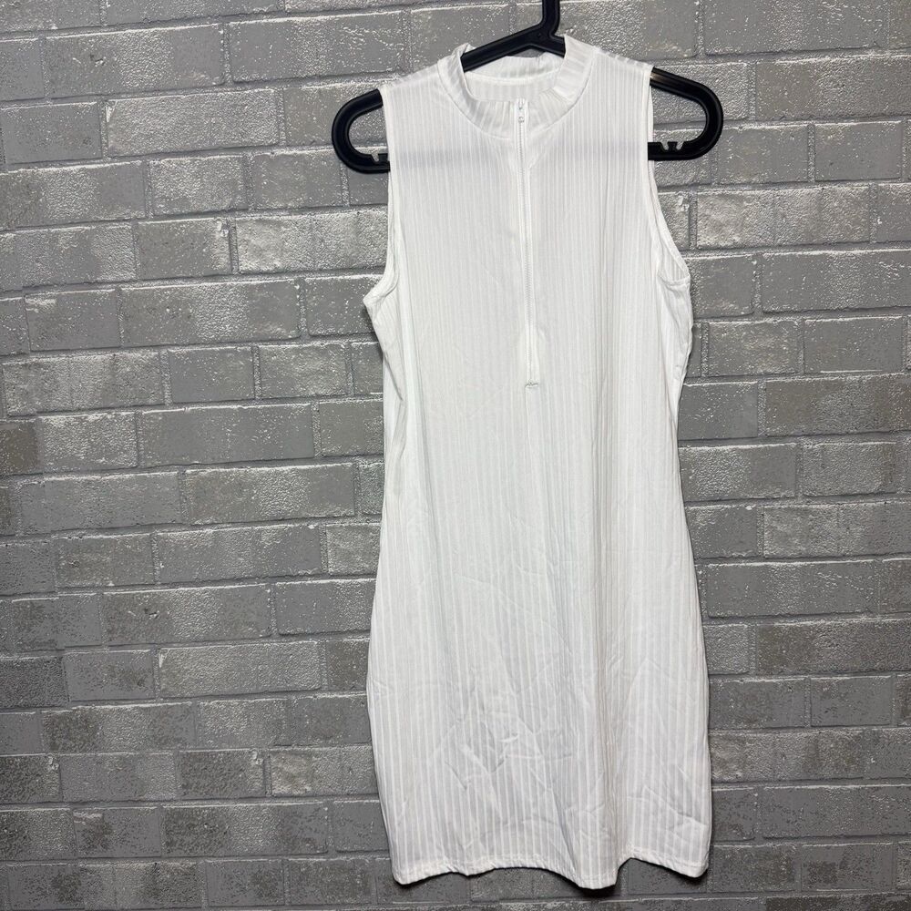 NWOT Unbranded Womens XXL White Ribbed Sleeveless Mock Neck Zip Bodycon Dress